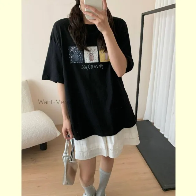 【Want-Meow】85公斤可穿/寬鬆獨家質感韓系插畫T棉T大尺碼上衣大尺碼T恤(大碼/大尺碼/加大碼/短袖上衣)