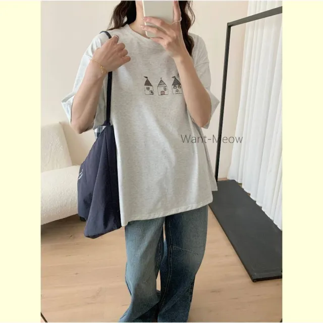 【Want-Meow】90公斤可穿/寬鬆獨家質感可愛小屋插畫T棉T大尺碼上衣大尺碼T恤(大碼/大尺碼/加大碼/短袖上衣)