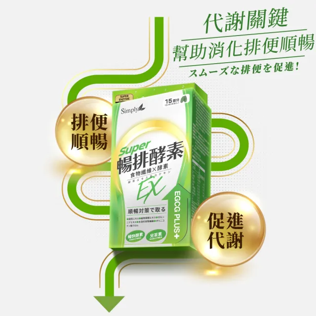 【Simply 新普利】順暢代謝排酵素錠EX30錠(x10盒)(綠茶萃取.專利藤黃果.蔬果酵素.排便順暢)