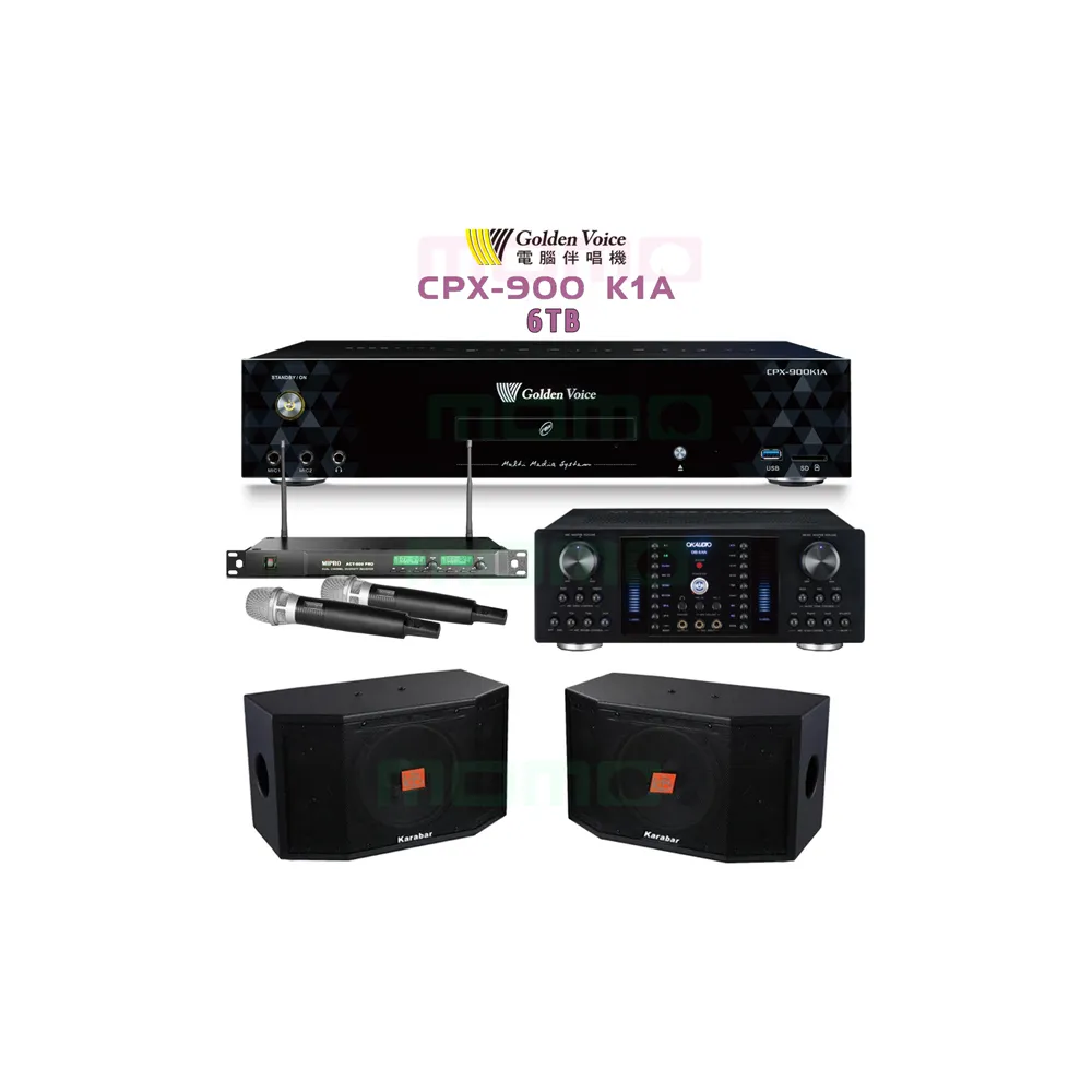 【金嗓】K1A+OKAUDIO DB-8AN+ACT-869+KB-4310M(6TB伴唱機+綜合擴大機+無線麥克風+卡拉OK 懸吊式喇叭)