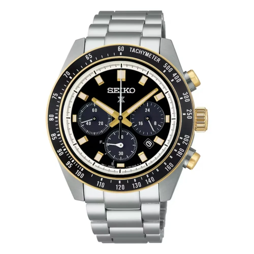 【SEIKO 精工】Prospex SPEEDTIMER 熊貓 太陽能計時腕錶-黑金/41.4mm(SSC941P1 / V192-0AH0G)