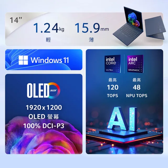 【Acer】M365組★14吋Copilot+輕薄AI筆電(Swift Go/SFG14-75-9407/Ultra 9-288V/32G/1TB/OLED/W11)