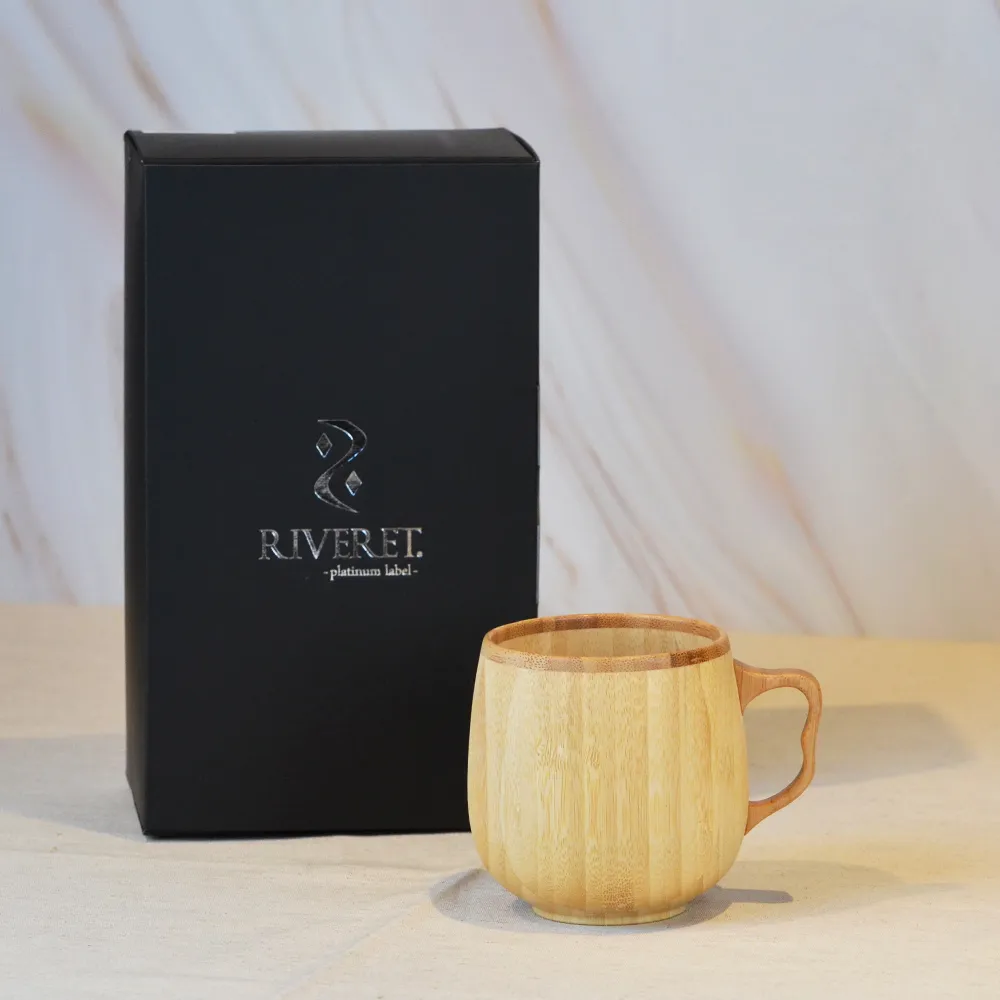 【YU Living 信歐傢居】日本進口 RIVERET孟宗竹法蘭杯 320ml(禮盒包裝/2色任選/圓肚耳朵提把造型馬克杯)