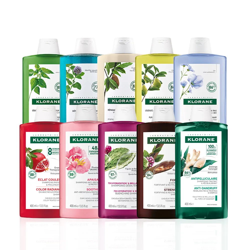 【KLORANE 蔻蘿蘭官方直營】任選2入植萃洗髮精400ml(養髮/控油/護色/修護/蓬鬆/涼感/舒敏/抗屑/淨透/保濕)