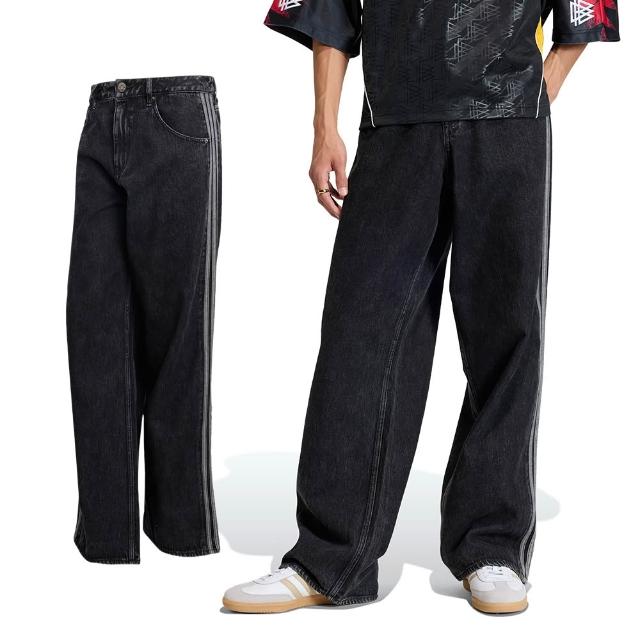 【adidas 愛迪達】Firebird Jeans 男款 黑色 寬鬆 休閒 丹寧 長褲 KD1497