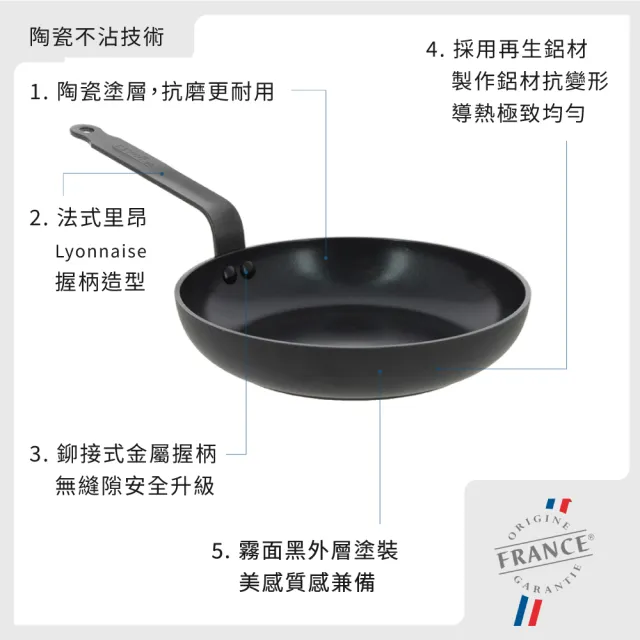 【de Buyer 畢耶】Ceranoa系列 陶瓷高效能平底不沾鍋24cm-適用IH爐