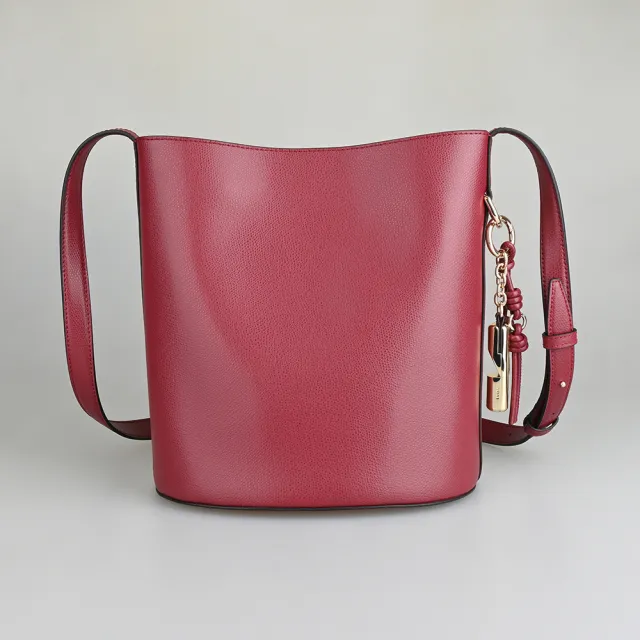 【FURLA 芙拉】FURLA Roxie金字LOGO小牛皮磁釦式斜背/肩背水桶包(小/酒紅)