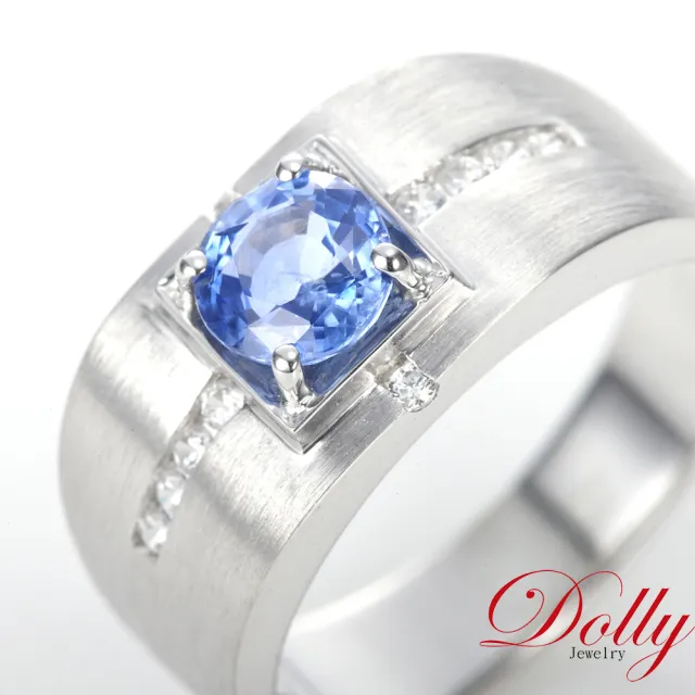 【DOLLY】天然 斯里蘭卡藍寶石1克拉鑽石男戒-002 高級訂製珠寶 奢華質感 浪漫送禮