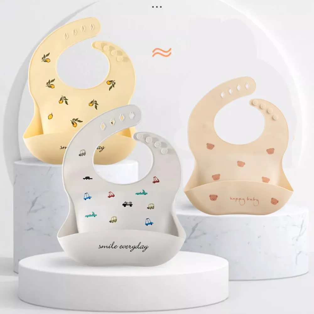【Mibobebe】3入組 嬰幼兒矽膠圍兜 寶寶立體吃飯圍兜(防水 防髒 接飯飯兜-多色款)