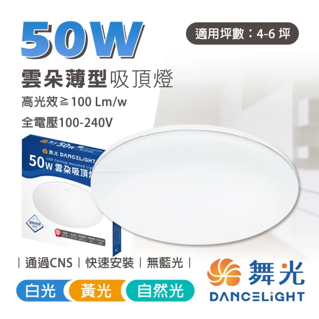 【DanceLight 舞光】1入組 50W 雲朵 LED吸頂燈 超薄吸頂燈 適用4-6坪(輕薄、純淨、零死角)