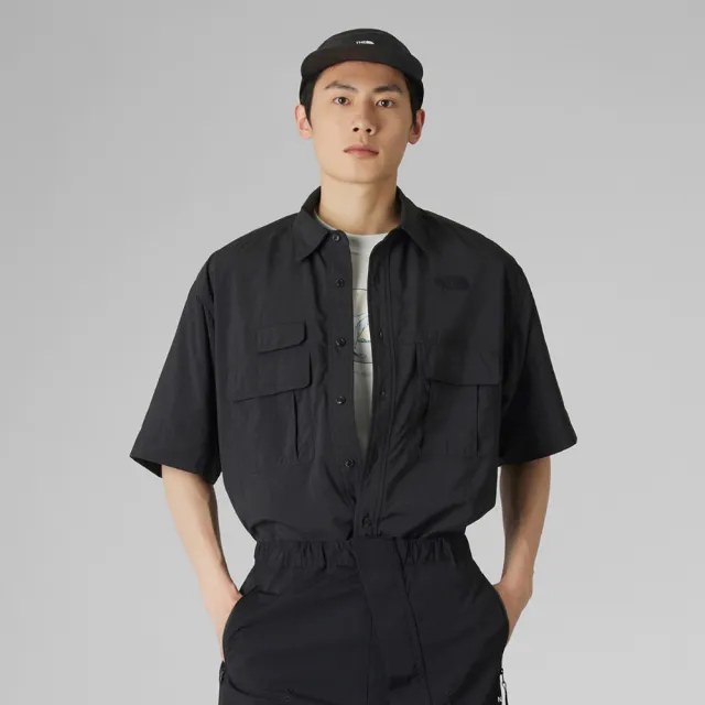【The North Face】北面UE男款黑色COOLTOUCH觸膚涼感短袖襯衫｜8F6CJK3
