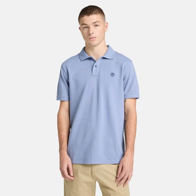 【Timberland】男款灰藍色休閒短袖Polo衫(A24H2B88)