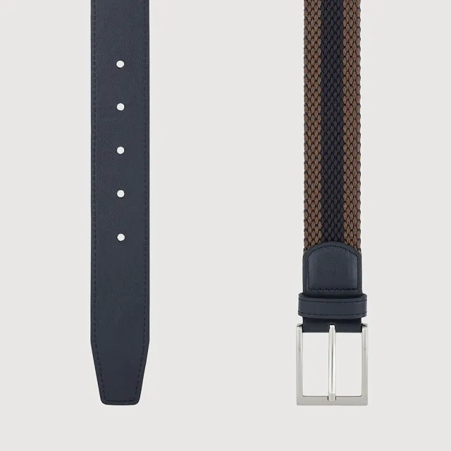 【BRAUN BUFFEL 德國小金牛】都會時尚 雙色編織伸縮皮帶-銀色(BF26B-WEG06342-SNK) 送禮推薦