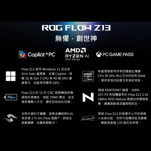 【ASUS 華碩】包鼠組★13.4吋Copilot+PC AI觸控電競筆電(ROG Flow GZ302EA/AI MAX+ 395/128G/1T/8060S/W11)