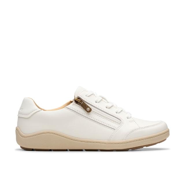 【Clarks】女鞋 Bryianne Bayla真皮圓頭側拉鍊休閒鞋 小白鞋(白色)(CLF84080C)