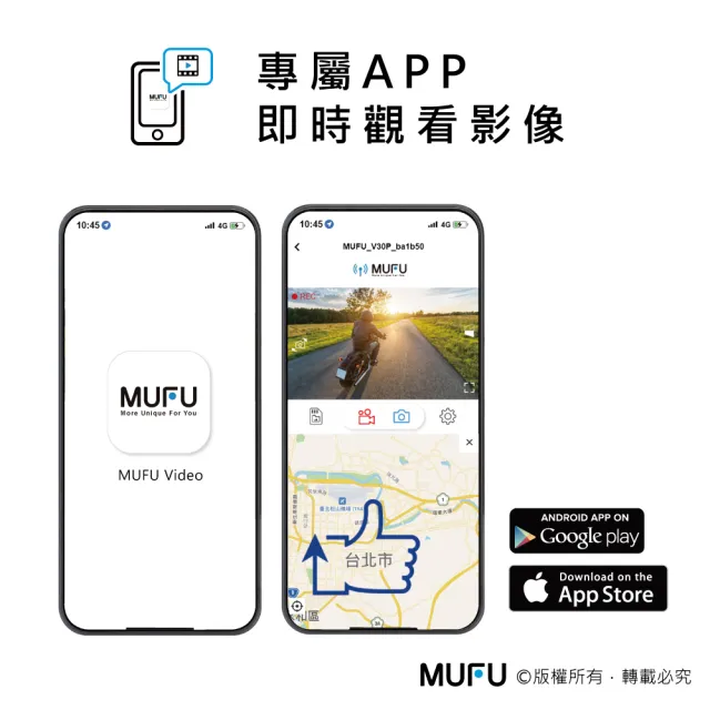 【MUFU】V30P 免接線前後雙錄機車行車紀錄器-送64G卡(好神機/DIY安裝/機車族必備)