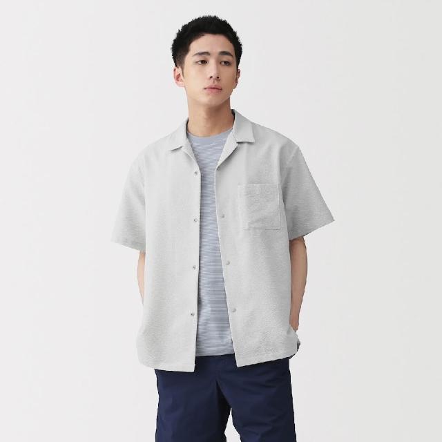 【MUJI 無印良品】男透氣彈性泡泡紗開領短袖襯衫(淺灰/灰白/黑色/暗藍)