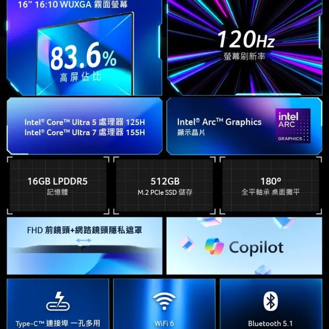 【Acer】65W快充組★16吋Ultra 7輕薄AI效能筆電(Aspire Lite/AL16-74P-70L5/Ultra 7-155H/16G/512G/W11)