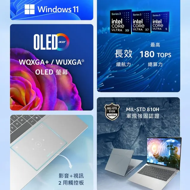 【Acer】筆電包/滑鼠組★14吋Ultra X7 OLED輕薄 AI筆電(Swift Go/SFG14-I71-72BB/CX7-358H/32G/512G/W11)