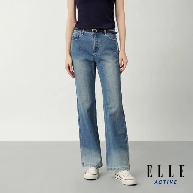 【ELLE ACTIVE】女款 美式復古修身小喇叭丹寧牛仔長褲-藍色(EA26S2W3403-35)