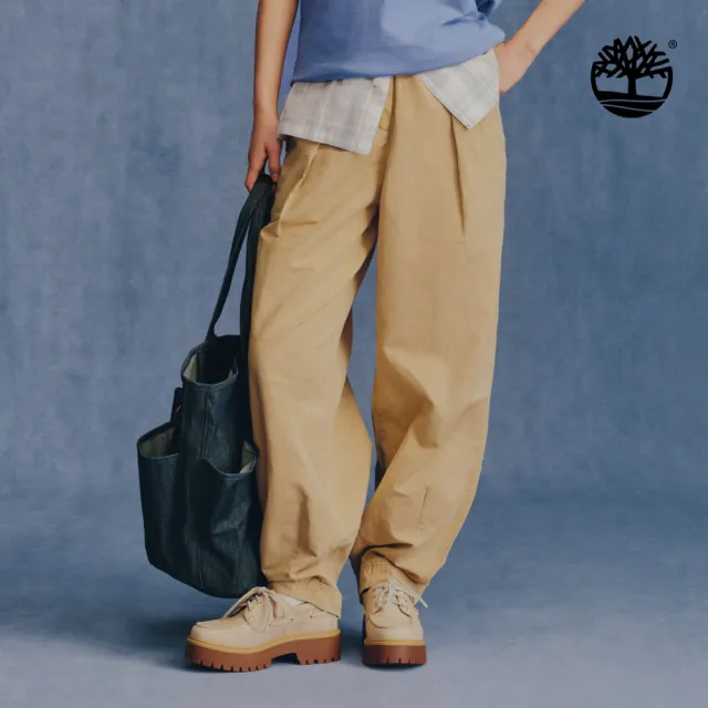 【Timberland】女款米色寬版棉麻長褲(A42NFY94)
