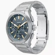 【FOSSIL】Everett 時尚三眼計時手錶-銀x灰藍/44mm 618年中慶 推薦(FS6154)