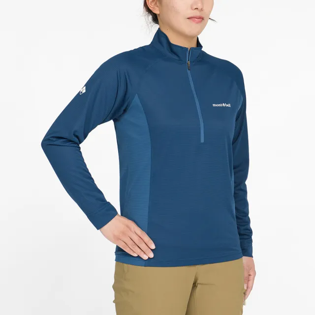 【mont bell】Cool Ls Zip Shirt女款長袖半門襟 1114632NV海軍藍 PU紫 YL黃