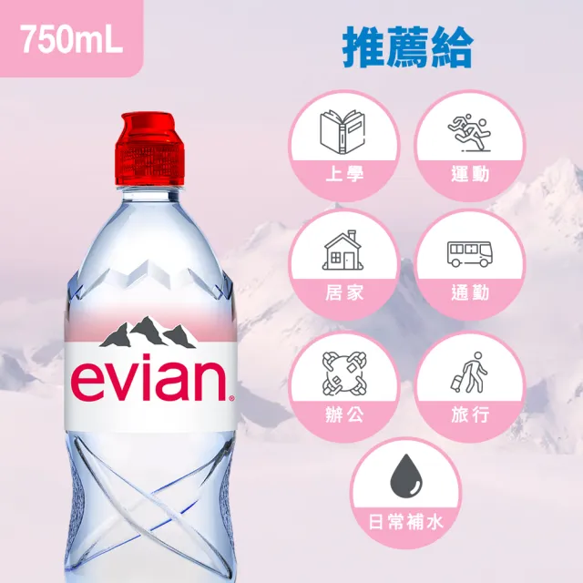 【Evian 依雲】官方直營 天然礦泉水 750mlx12入/箱(運動瓶)