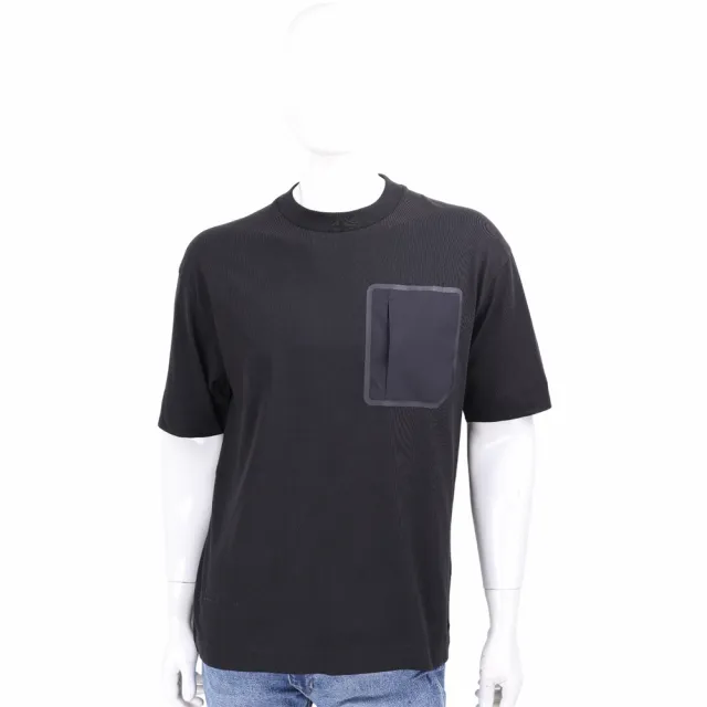【HERNO】隱形按釦尼龍口袋 義大利精品 黑色短袖TEE T恤-男款