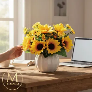 【Floral M】南法暖陽向日葵25cm仿真花禮含花器(人造花/仿真花/室內佈置/居家裝飾/桌上型花禮)