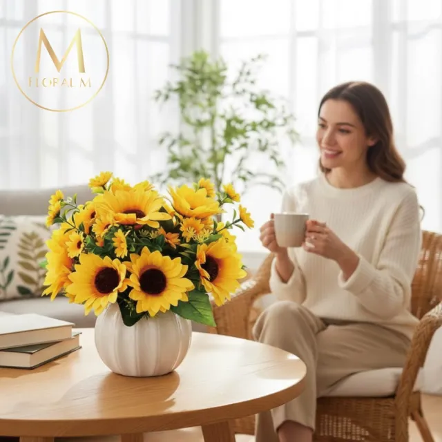 【Floral M】南法暖陽向日葵25cm仿真花禮含花器(人造花/仿真花/室內佈置/居家裝飾/桌上型花禮)
