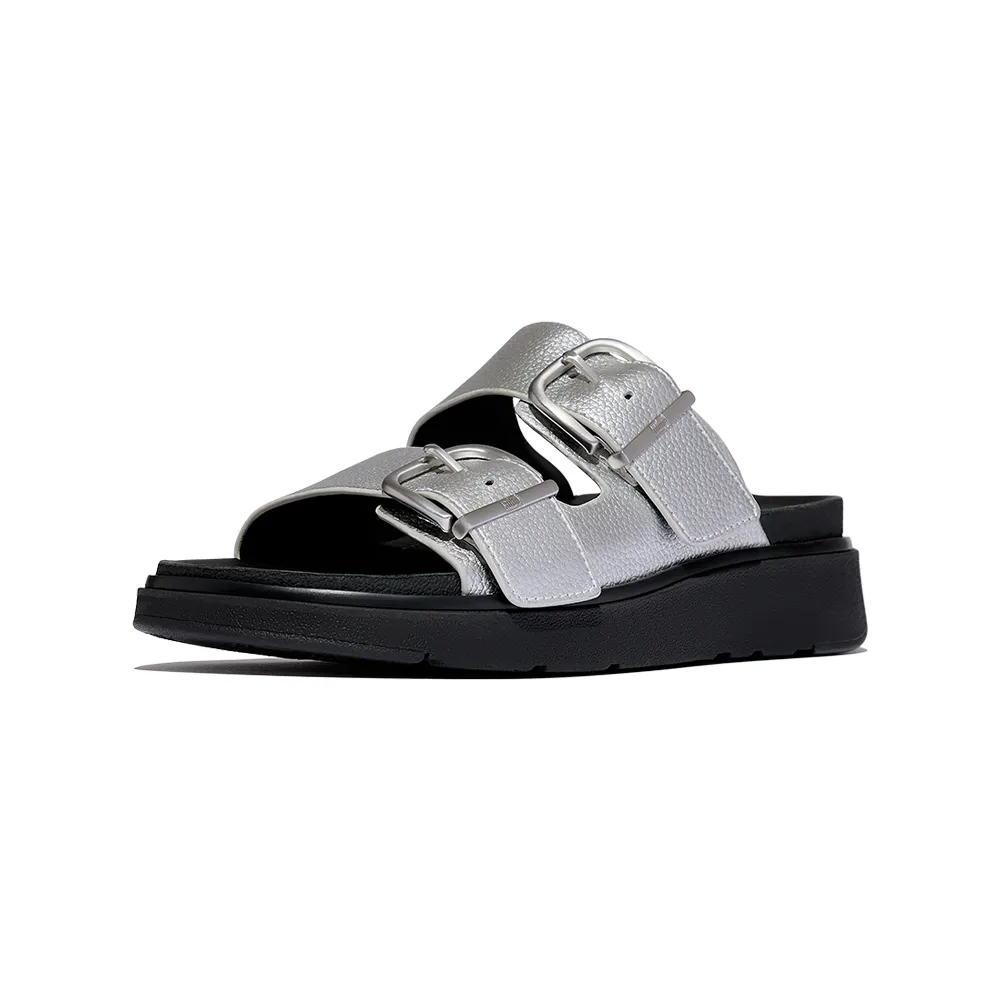 【FitFlop】GEN-FF 扣環摔纹皮革雙帶涼鞋-女(銀色)