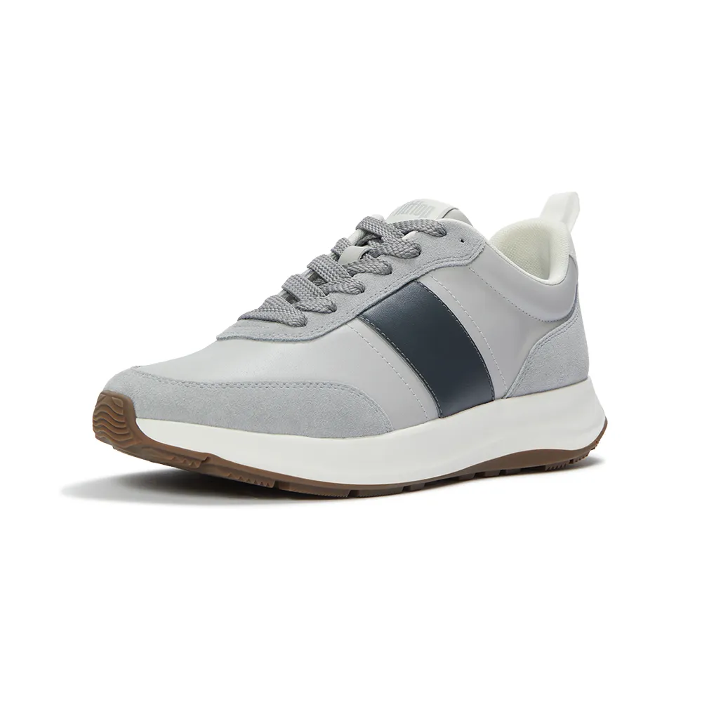 【FitFlop】F-MODE FLOW MENS  皮革/麂皮休閒鞋-男(柔霧灰/炭灰色)