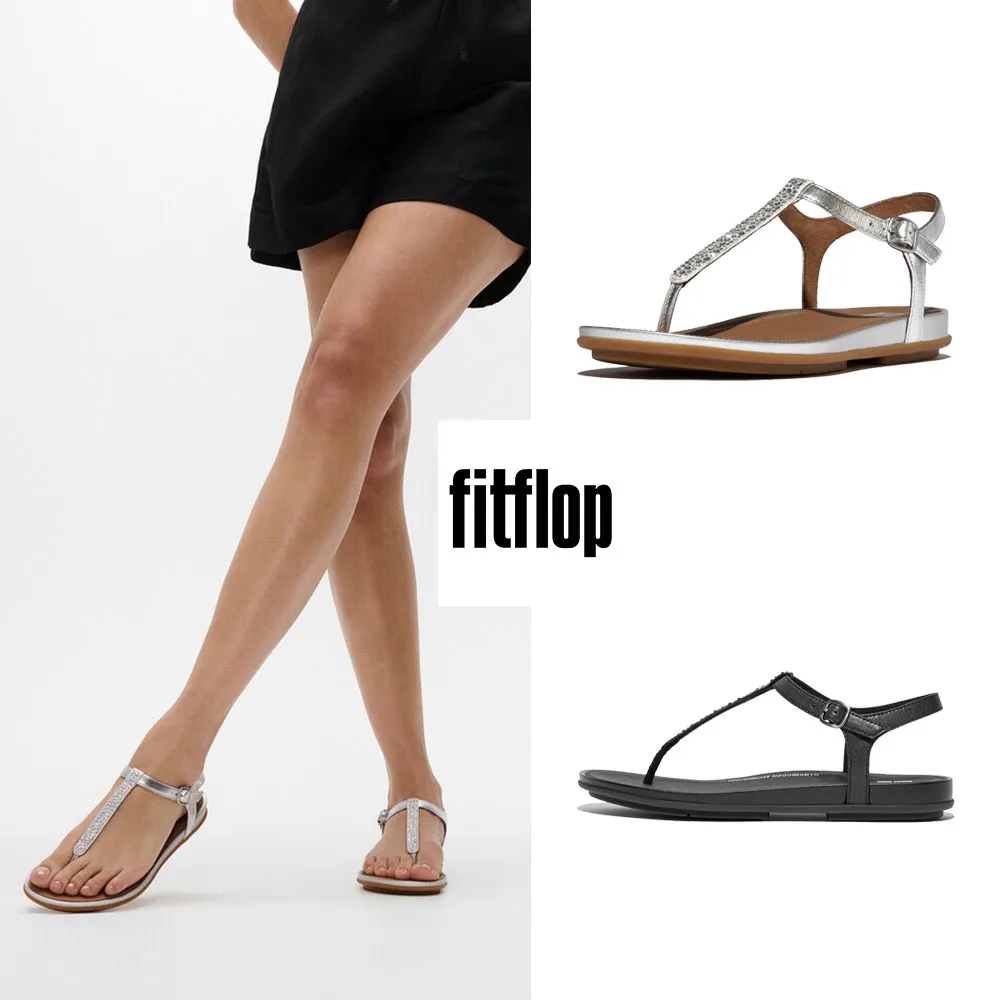 【FitFlop】GRACIE混合水鑽皮革T字後帶涼鞋-女(二色)