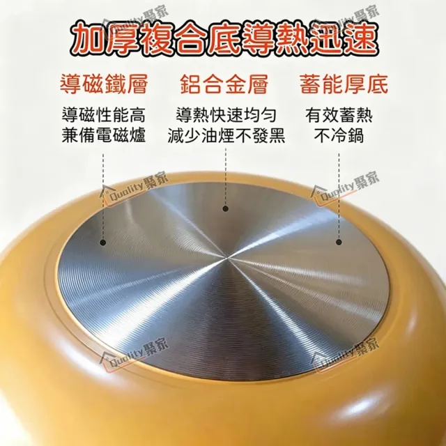 【Quality 聚家】不沾鍋 炒鍋 平底鍋 少油煙 電磁爐適用 32CM附蒸格 鈦極岩鑄(不易沾/易清洗/安全健康)