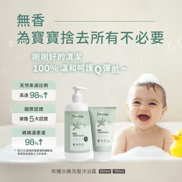 【Derma 丹麥德瑪】寶寶有機沐浴露家庭號囤貨組-沐浴露500ml*4(洗髮沐浴兩用、新生兒、嬰幼童)