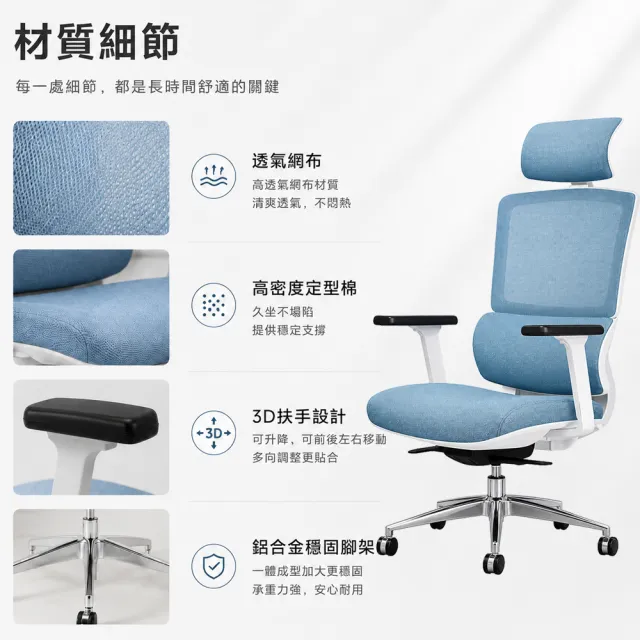 【C-FLY】馬克斯人體工學電腦椅｜3D扶手・2D頭枕・135°後仰｜高背網椅（辦公椅/主管椅/人體工學椅/躺椅）