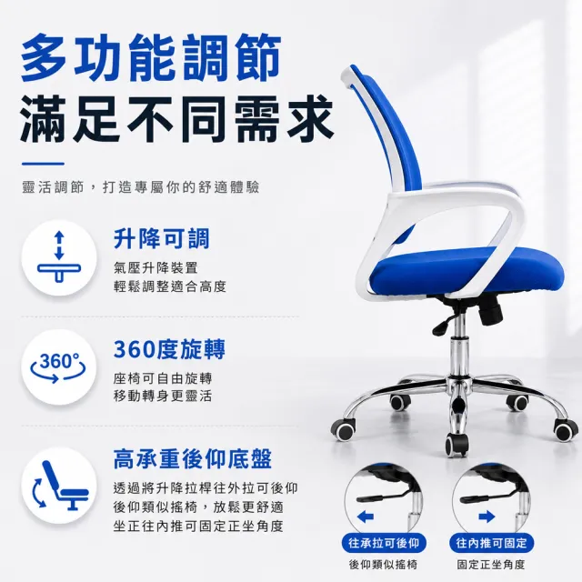 【C-FLY】馬卡龍白框人體工學透氣網椅｜升降可調｜SGS認證｜多色可選（電腦椅/辦公椅/書桌椅/升降椅）