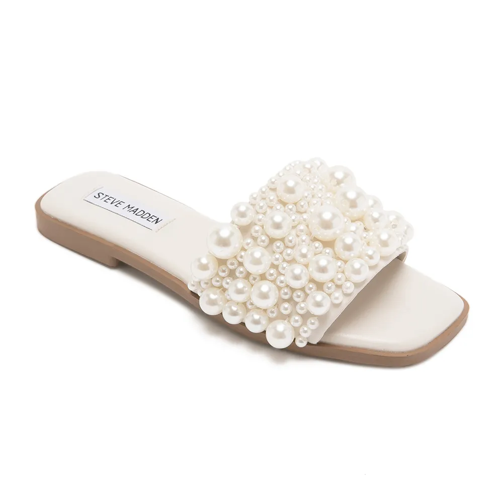 【steve madden】氣質珍珠平底拖鞋 ALINAH(白色)