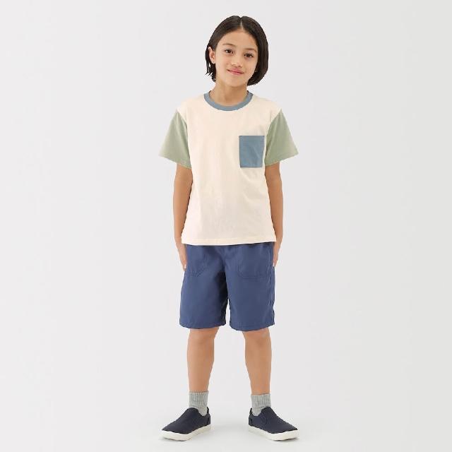 【MUJI 無印良品】兒童拚色圓領短袖T恤(柔白/原色/淺藍)