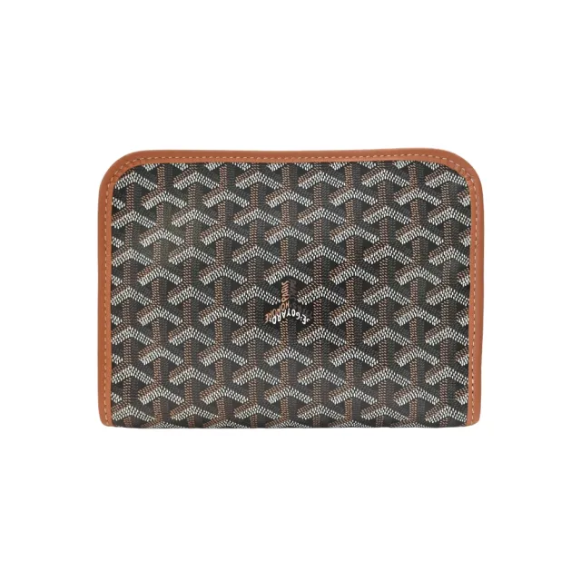 【GOYARD 高雅德】Jouvence PM 帆布皮邊手拿包(黑/棕/內裡黃)