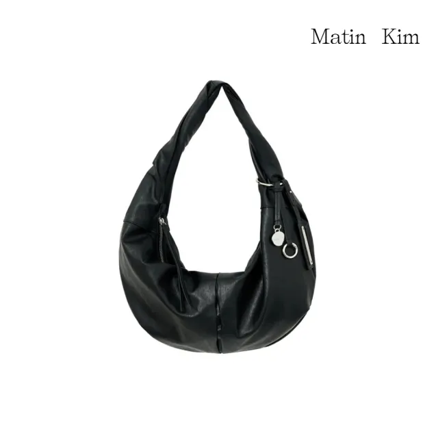 【MATIN KIM】官方旗艦 扭結造型皮革半月包(黑色)