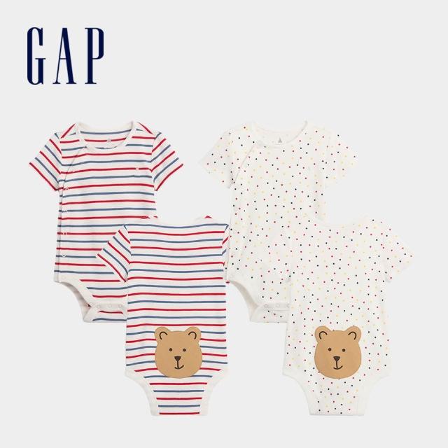 【GAP】嬰兒裝 布萊納小熊童趣彩點短袖包屁衣-多色任選(896838)