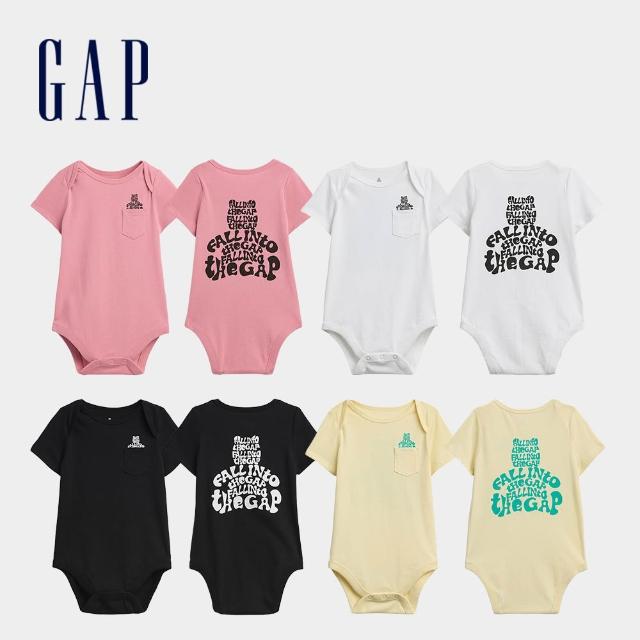 【GAP】嬰兒裝 布萊納小熊潮流百搭口袋短袖包屁衣-多色任選(896835)