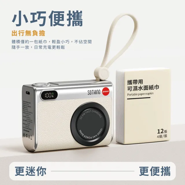 【SOTHING 向物】10000mAh快充行動電源 小相機 Type-c/Lightning(可上飛機 PD快充 自帶線 三口輸出)