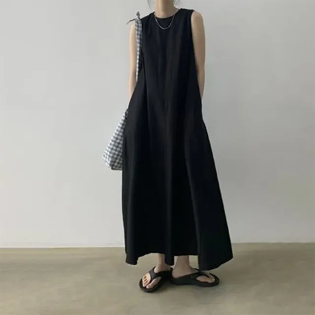 【米蘭精品】現貨出清 連身裙棉麻洋裝長裙連衣裙A字裙休閒大碼女裝(圓領寬鬆短袖女裙子3款74cs38)