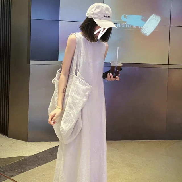 【米蘭精品】現貨+預購 洋裝無袖連身裙(設計感露背亞麻背心裙女裙子2款74kf54)
