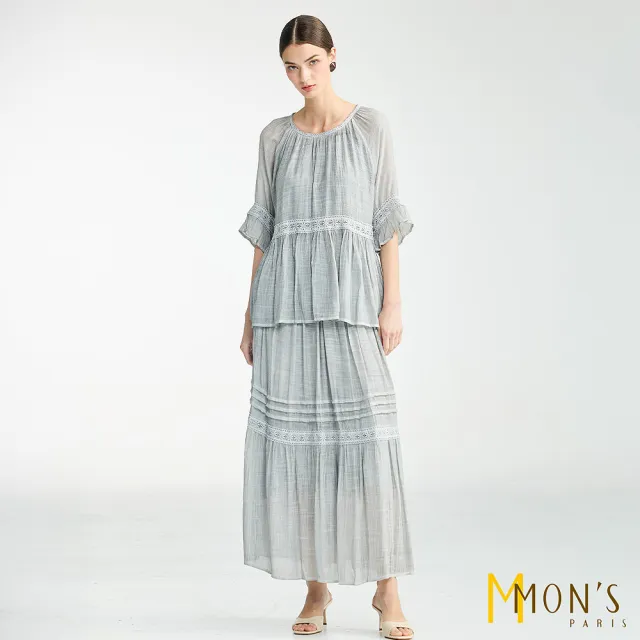 【MON’S】波亞拼接蕾絲優雅套裝