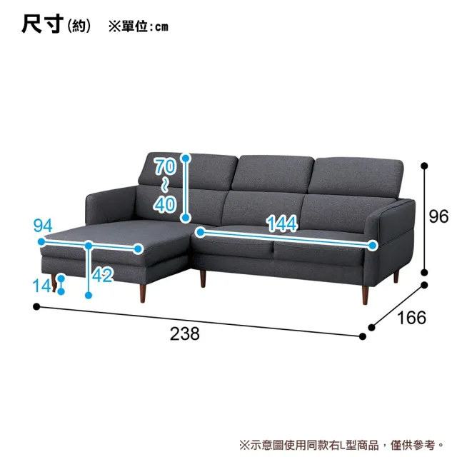 【NITORI 宜得利家居】◎布質L型沙發 KK026 LC DGY(布質沙發 沙發 L型沙發) 
