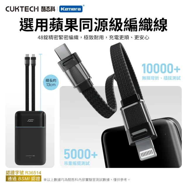 【CUKTECH 酷態科】CP24電能塊 20000mAh 40W 自帶雙線 行動電源LPB200NL Wh標示 3C認證 BSMI